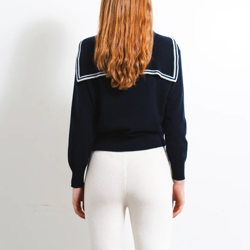 Sailor Collar Top in Dark Navy/White
