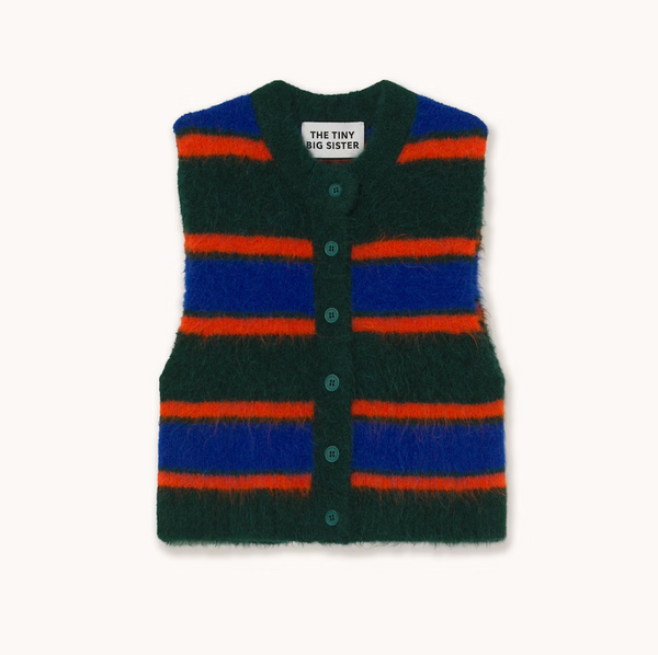 Fluffy Striped Vest in Bottle Green