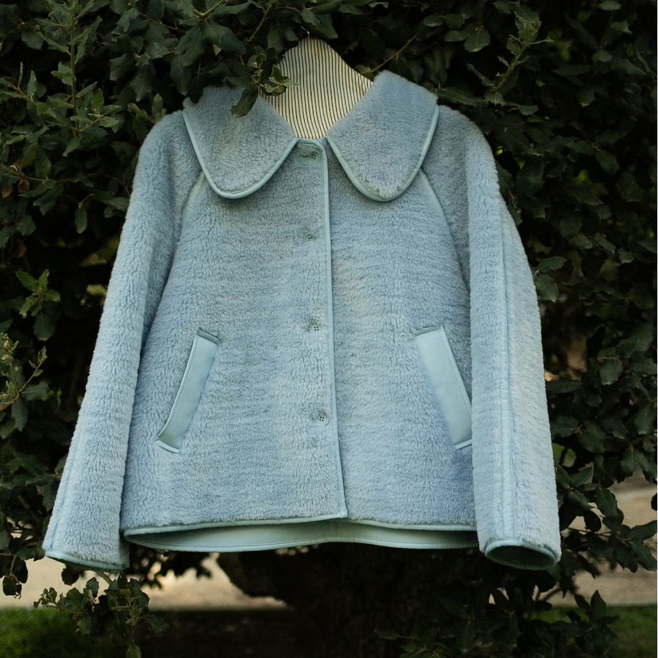 Faux Fur Coat in Denim Blue