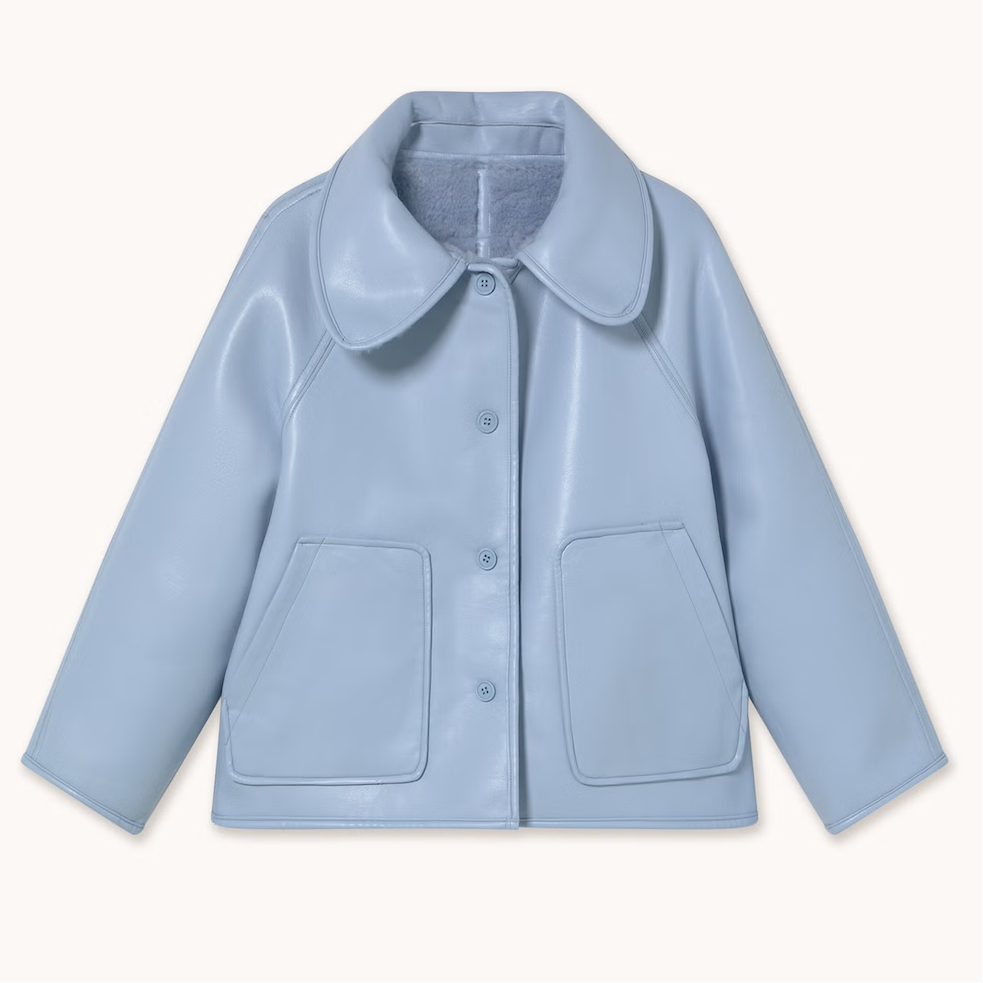 Faux Fur Coat in Denim Blue