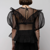 Organza Balloon Sleeve Top in Black