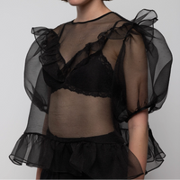 Organza Balloon Sleeve Top in Black