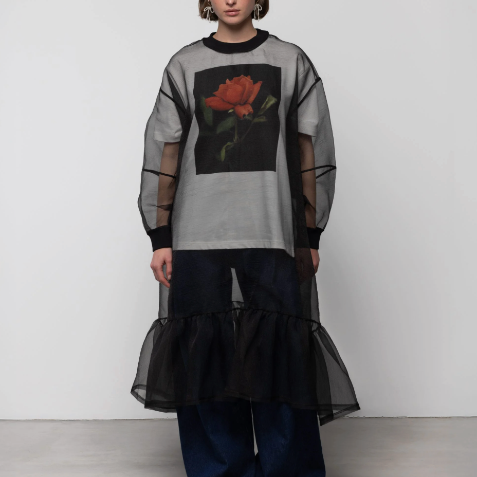 Organza Sweatshirt Dress in Black