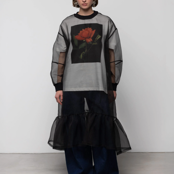 Organza Sweatshirt Dress in Black