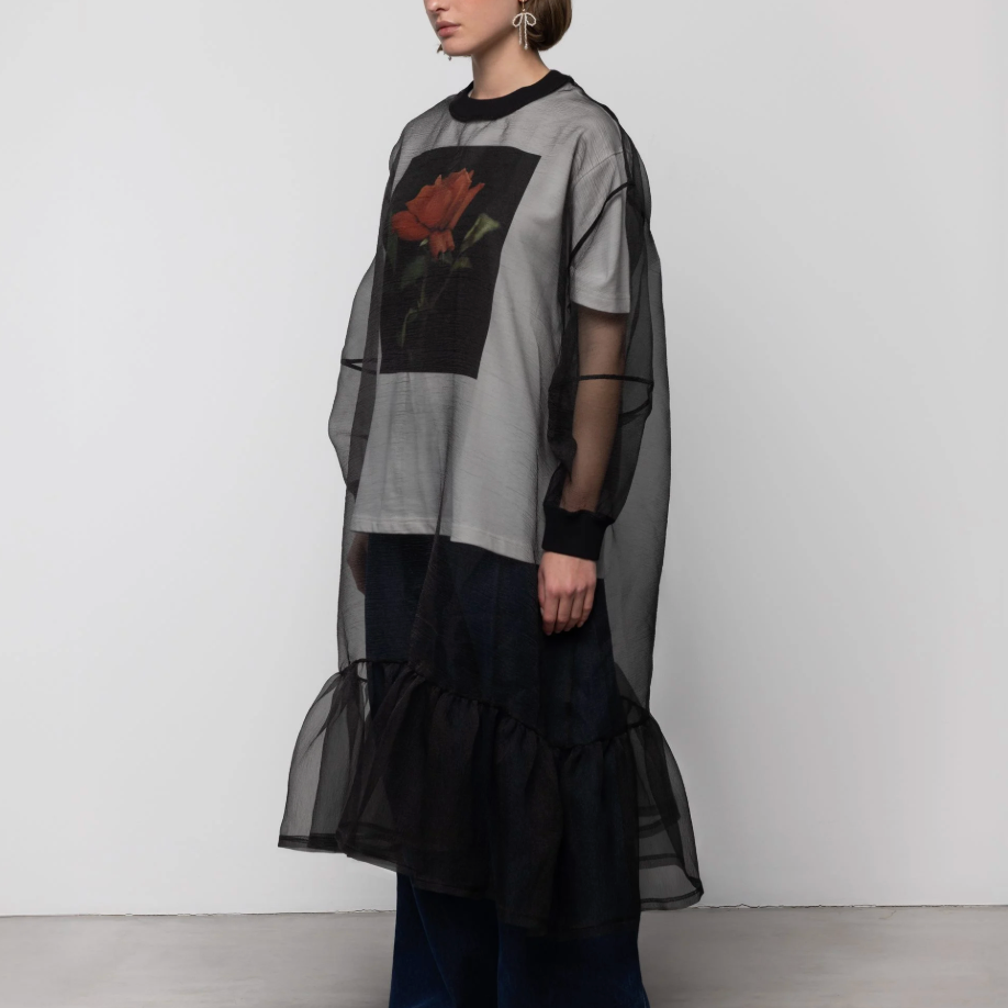 Organza Sweatshirt Dress in Black