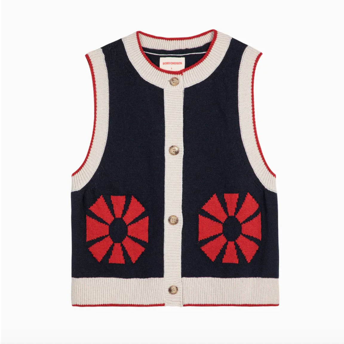 Flower Knitted Vest in Navy