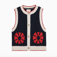 Flower Knitted Vest in Navy