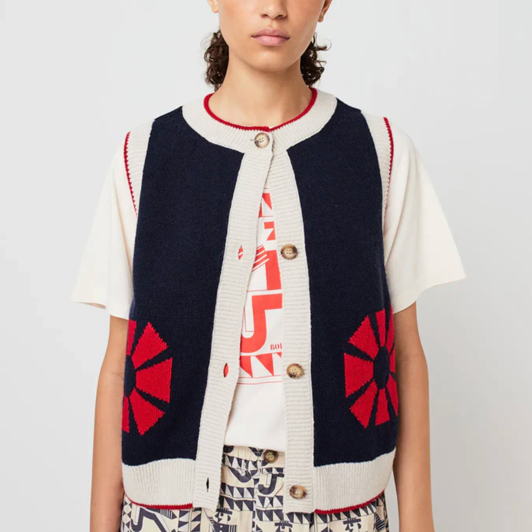 Flower Knitted Vest in Navy