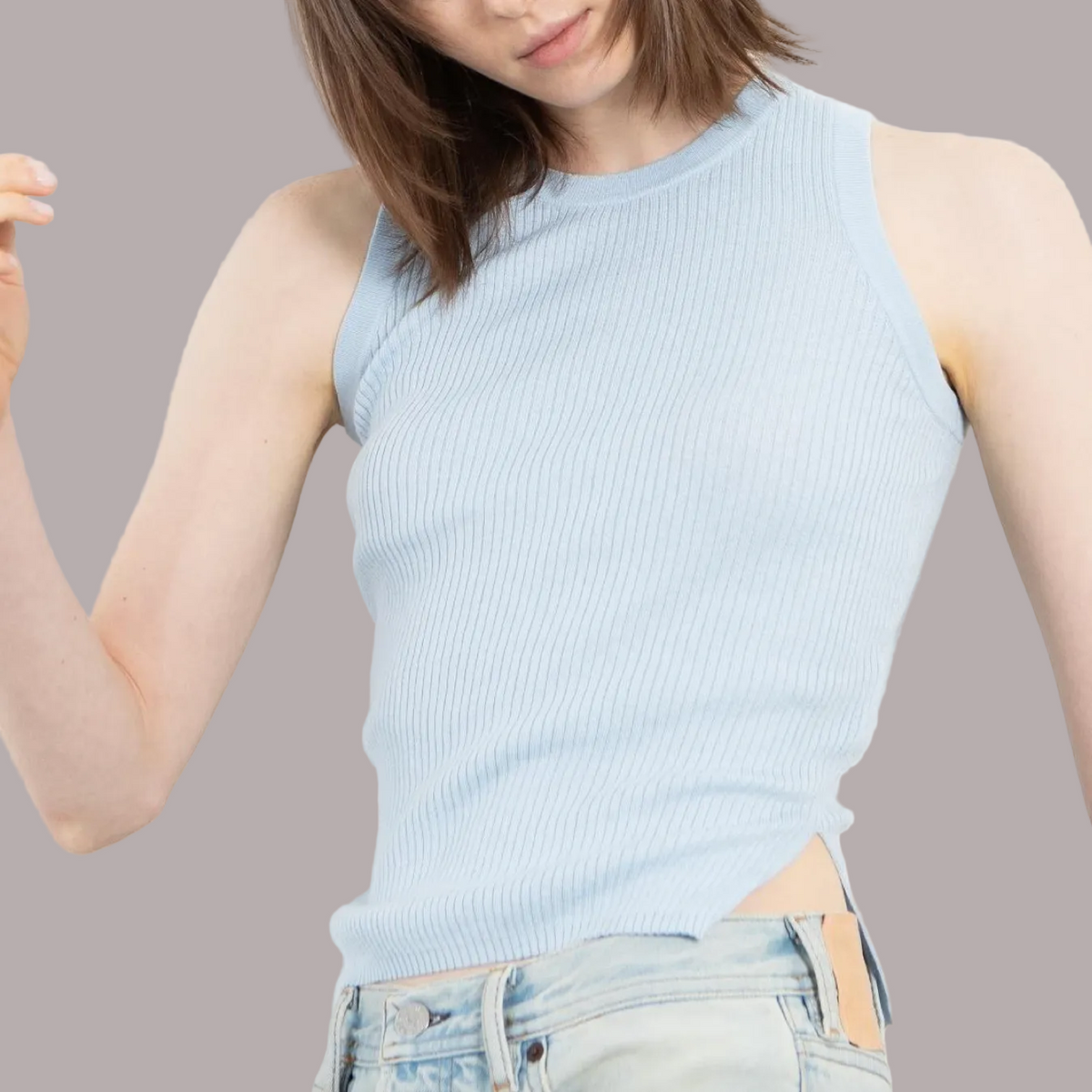 Silk Cashmere Sleeveless Top in Sky Sorbet