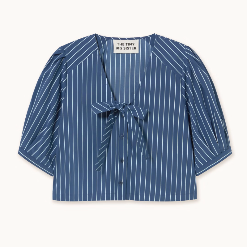 Striped Bow Blouse in Light Navy