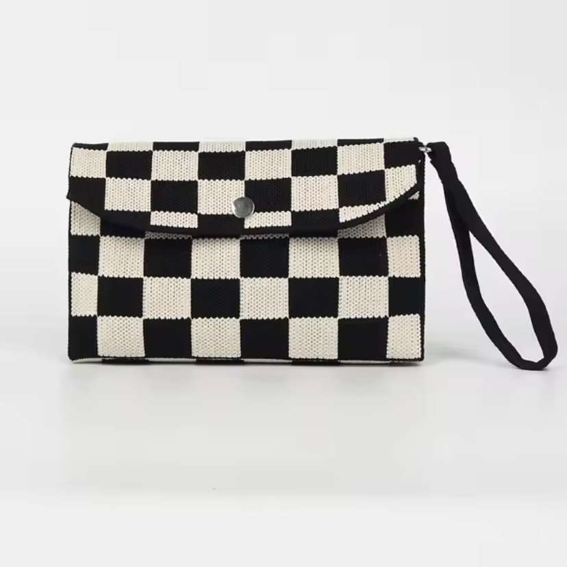 Checkered Knit Envelope Purse