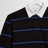 Rowhill Mirror Stripe Rugby in Brown/Blue