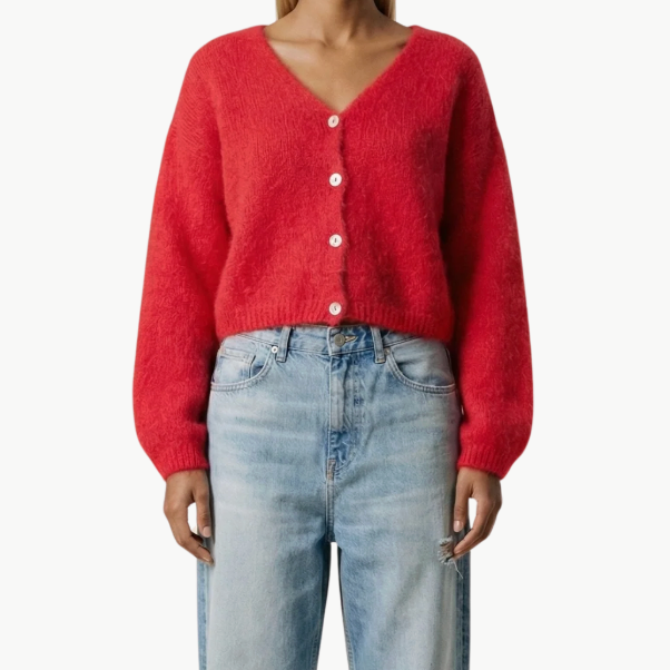 Cornelia Cropped Cardigan in Lipstick Red