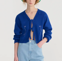 Summer Trip Bird Cropped Cardigan in Blue