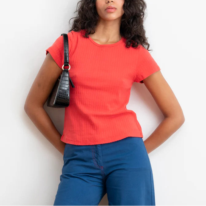 Miranda Pointelle Tee in Strawberry