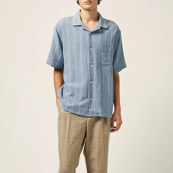 Striped Seersucker Shirt in Indigo