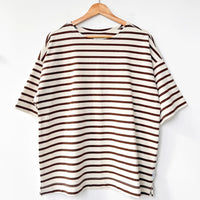 Voyage Tee in White/Coffee Stripe