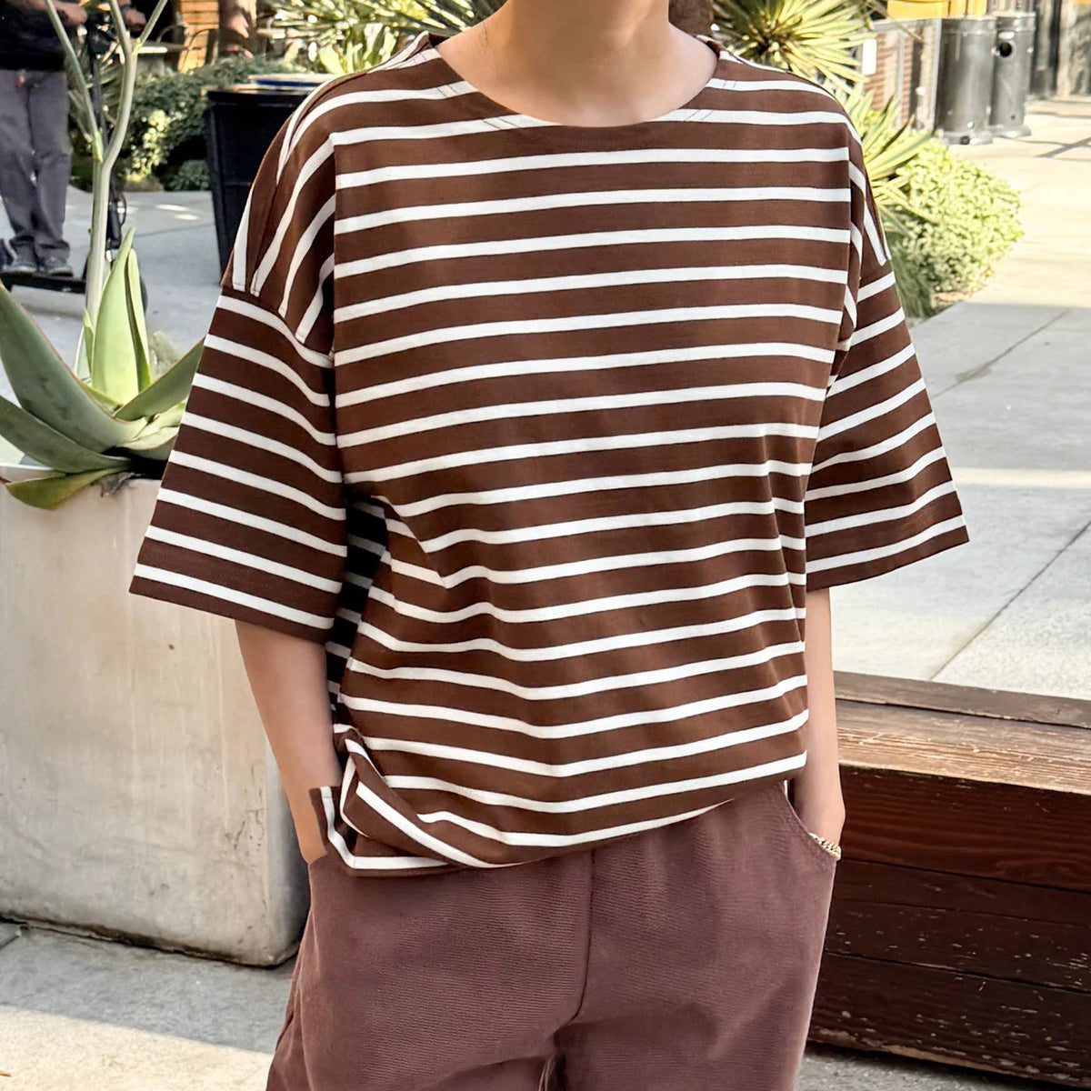 Voyage Tee in Coffee Stripe