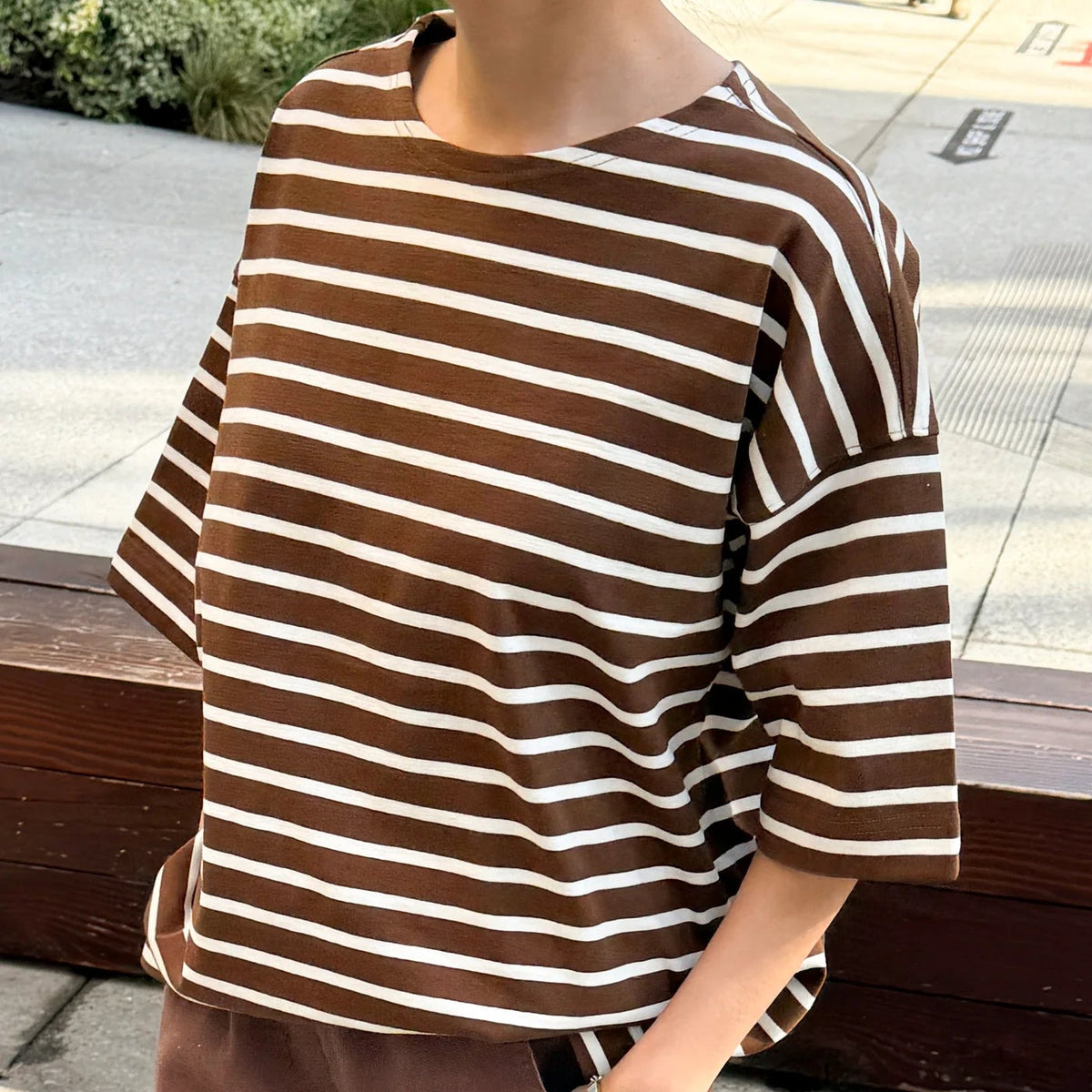 Voyage Tee in Coffee Stripe