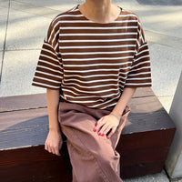 Voyage Tee in Coffee Stripe