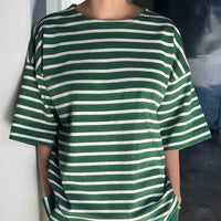 Voyage Tee in White/Pine Stripe
