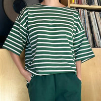 Voyage Tee in White/Pine Stripe