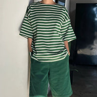 Voyage Tee in White/Pine Stripe