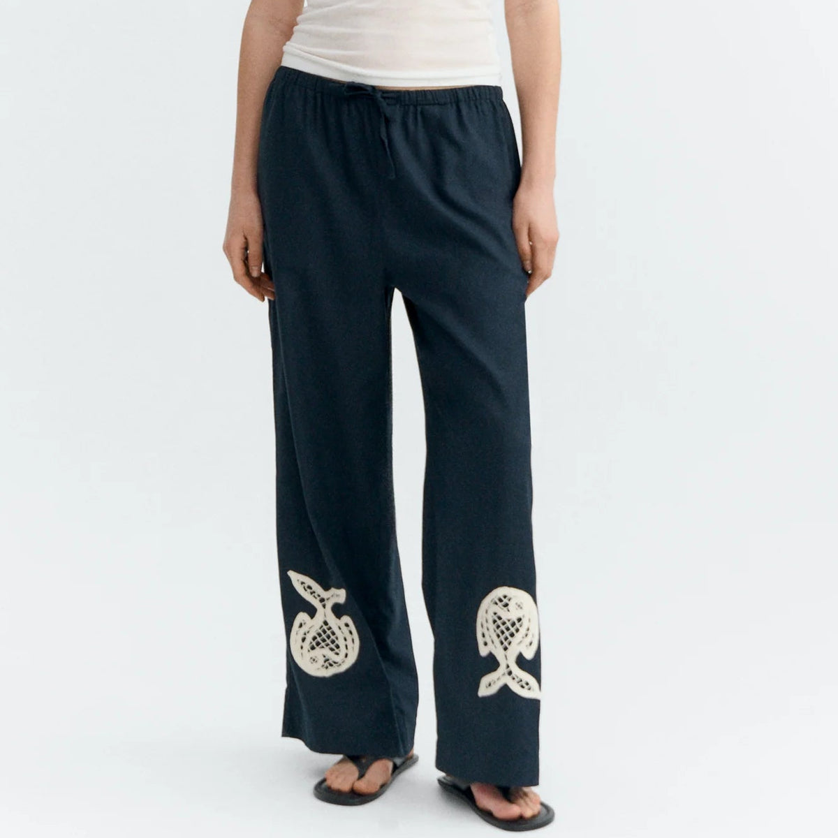 Bridgette Fish Patch Pants in Navy