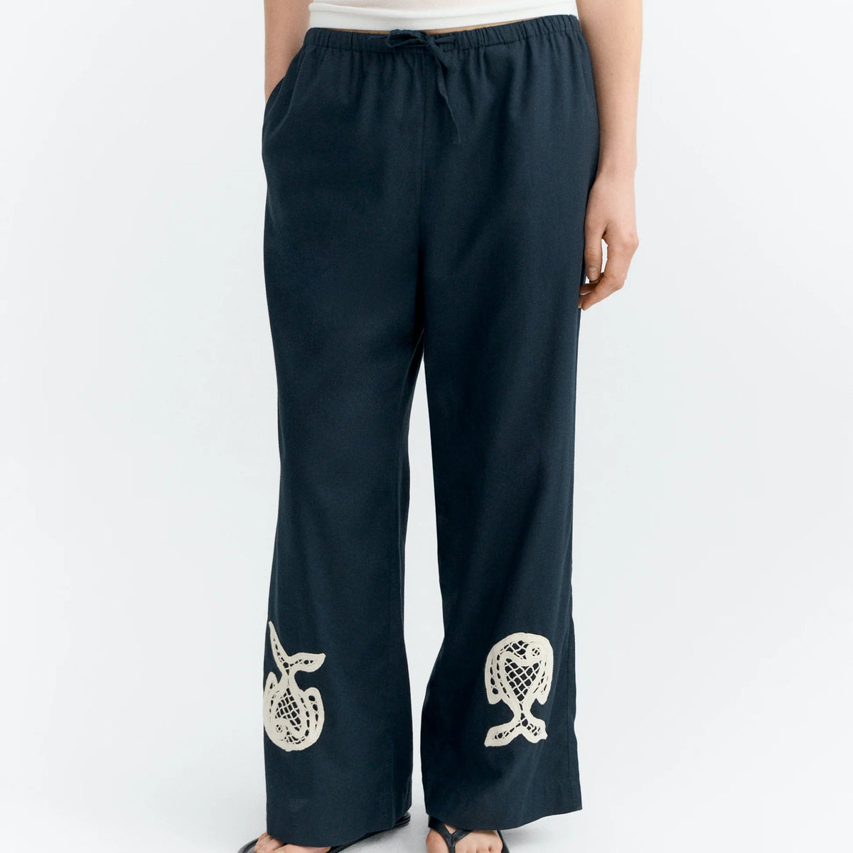Bridgette Fish Patch Pants in Navy