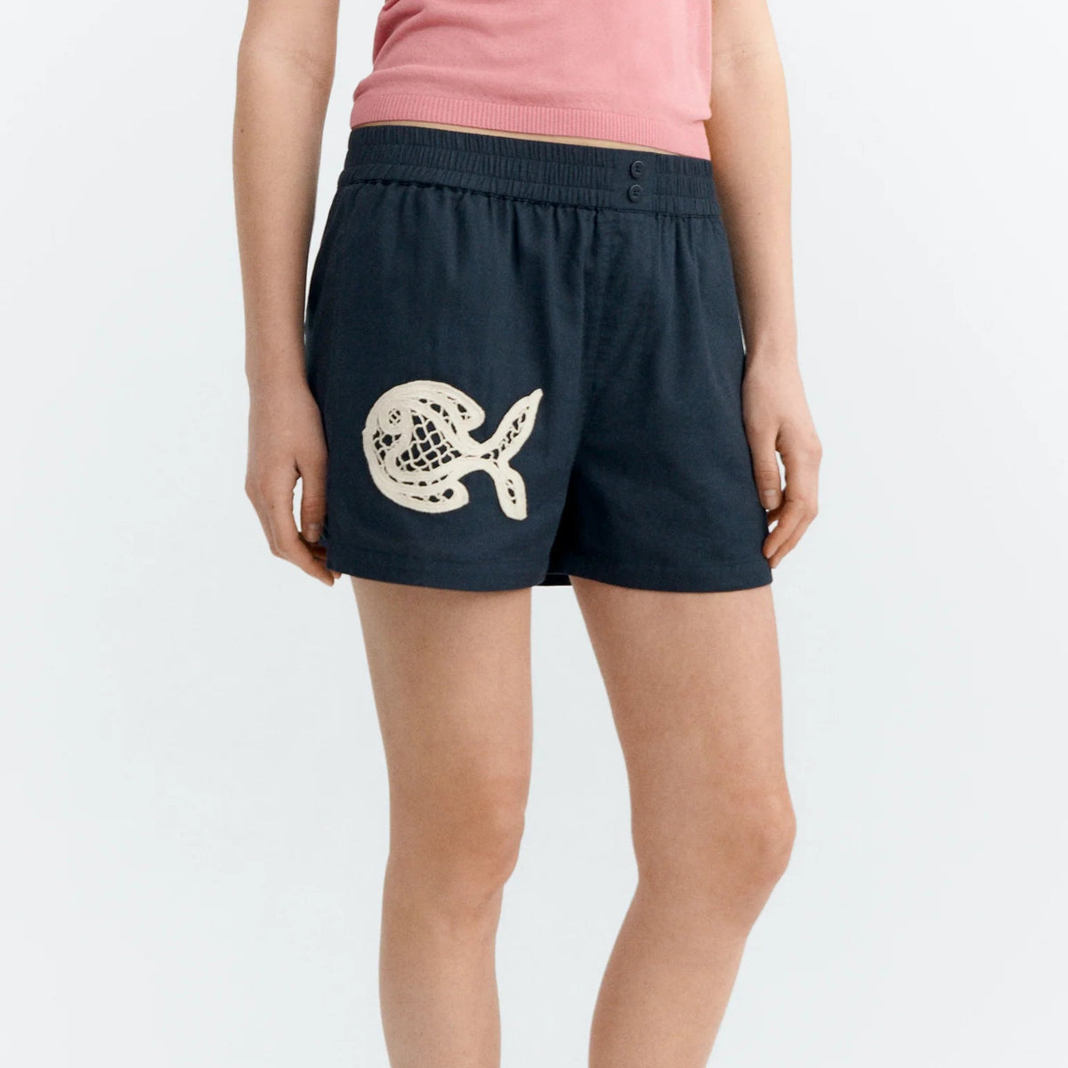 Geraldine Fish Patch Short in Navy