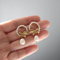 Pearl Halo Bow Earrings