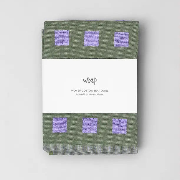 Squares Terry Tea Towel Olive/Lilac
