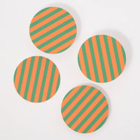 Amore Green and Orange Striped Coaster - Set of 4