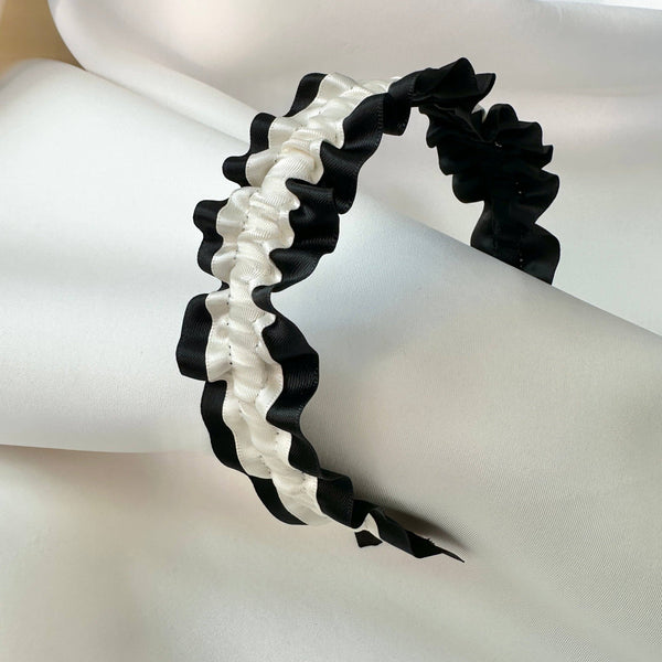 Sophia Ruffle Headband in Black and ivory
