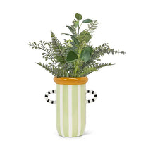 Modern Green/White Striped Vase