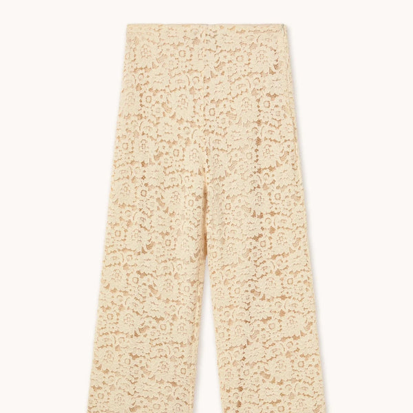 Lace Wide Trousers in Light Cream