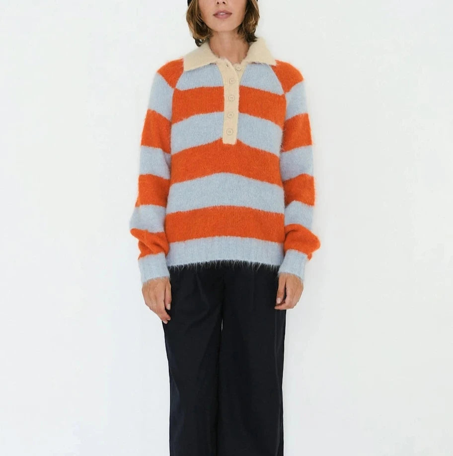 Frank Striped Polo in Washed Red