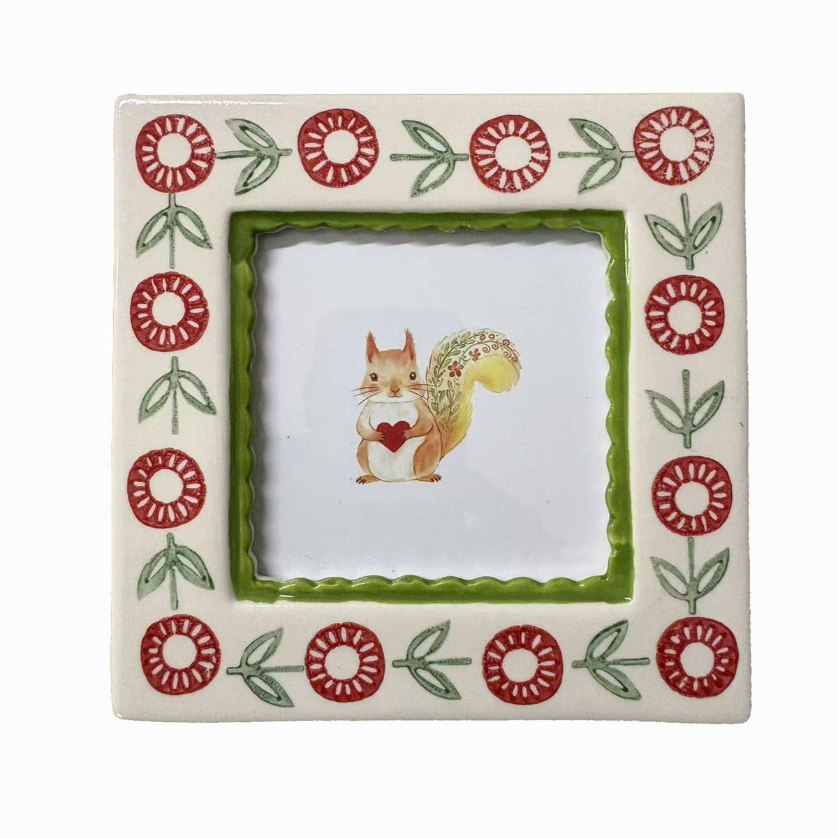 Hand-painted Green Flowers Photo Frame