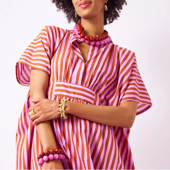 Margot Stripe Kaftan in Rust & Lilac