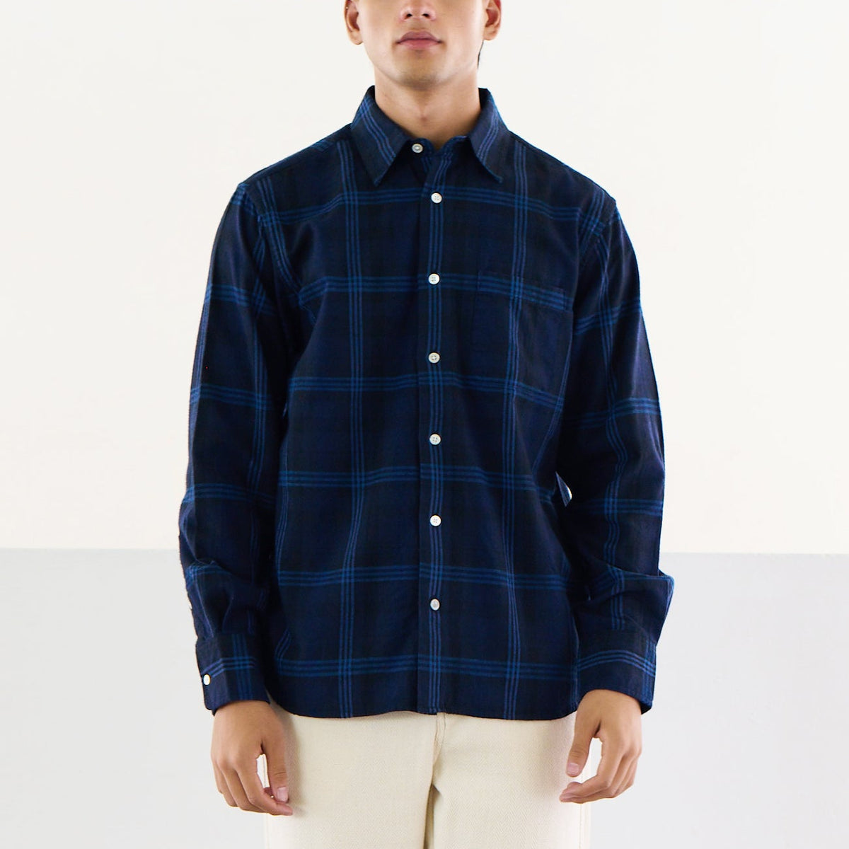 Winter Madras Weave Shirt in Blue Check