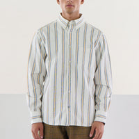 Two Ply Oxford Weave Shirt in Blue Gold Stripe