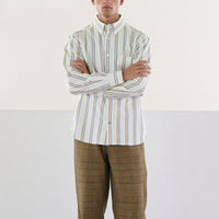 Two Ply Oxford Weave Shirt in Blue Gold Stripe