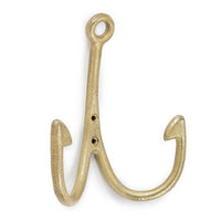 Fish Hook Double Wall Hook in Antique Gold