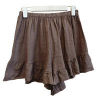 Ruffle Linen Shorts in Brown