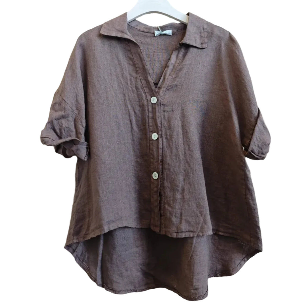 Linen Button Top in Brown