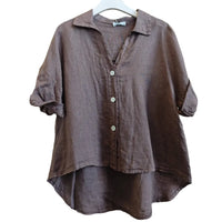 Linen Button Top in Brown
