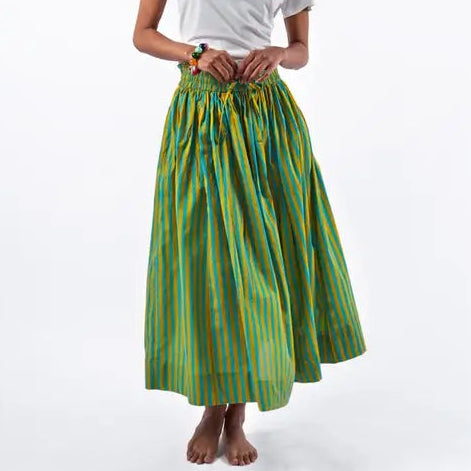 Keaton Stripe Skirt in Aqua & Chartreuse