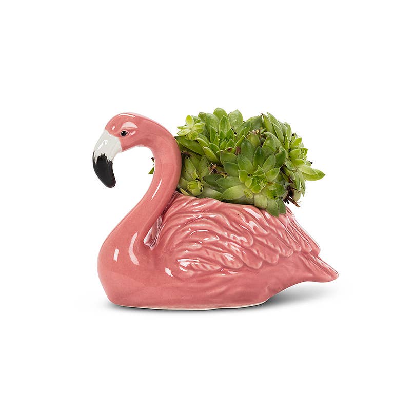 Sm Pink Flamingo Planter
