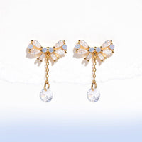 Mini Bow Dew Drop Earrings - Gold