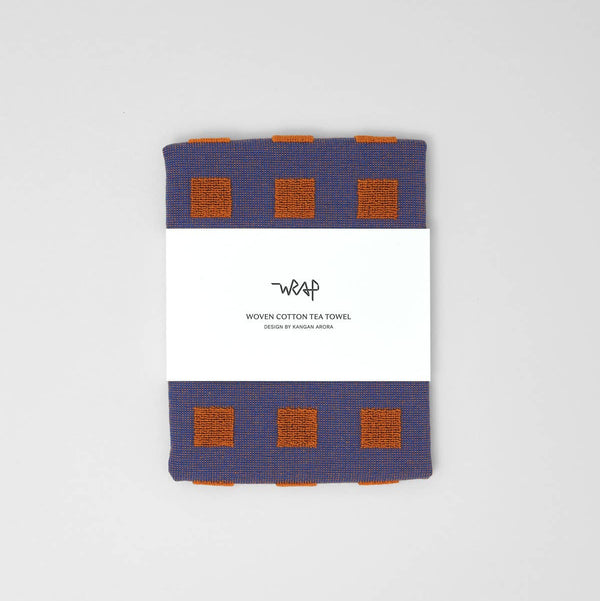 Squares Terry Tea Towel Burgundy/Blue